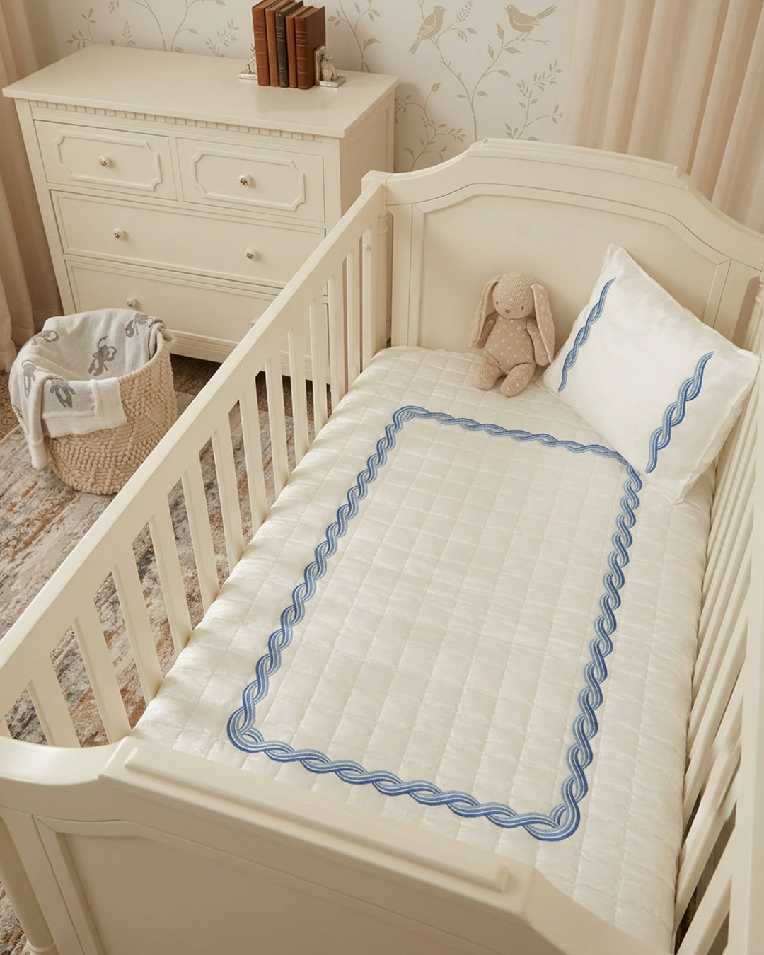 Cocolino nursery linens with Italian-inspired embroidery and soft cotton fabrics